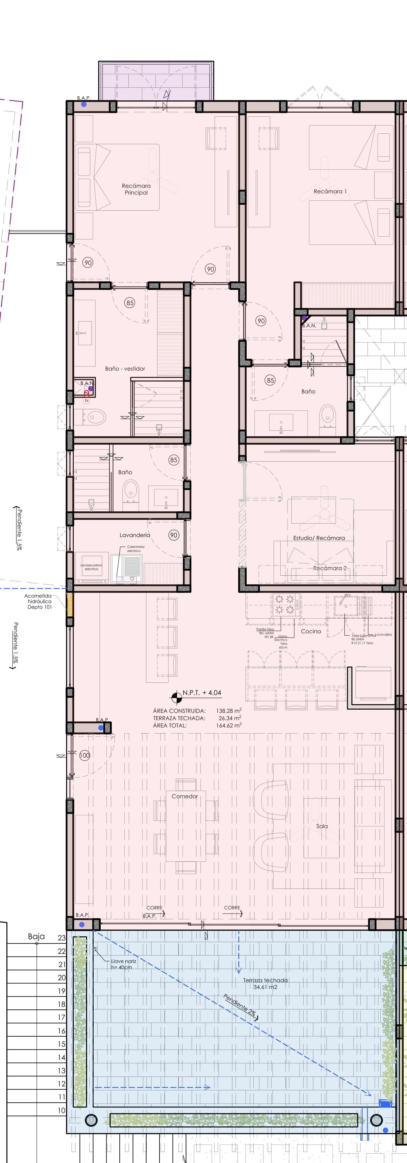Departamento 101 · Nivel 1 · Plano de referencia